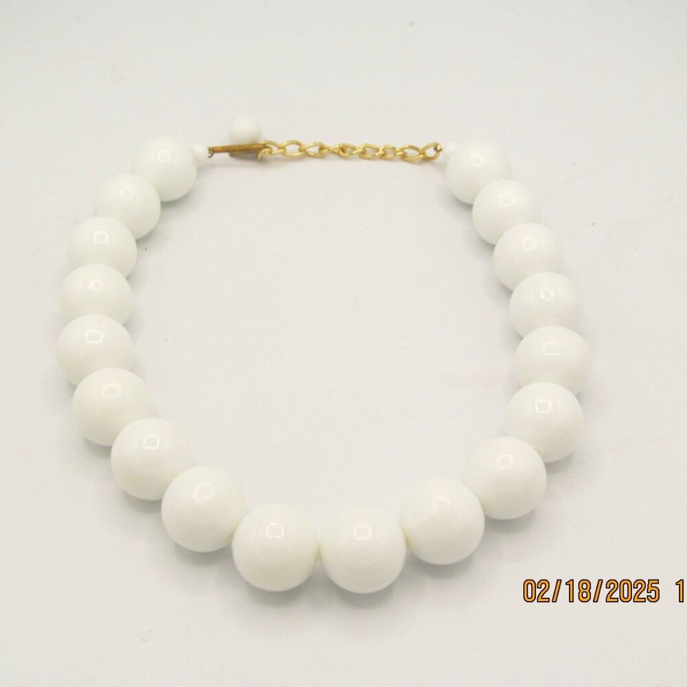 Vintage White Bead Necklace - West Germany
